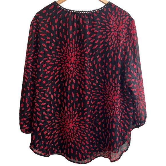 LIZ CLAIBORNE Career Size XXL Red Black Metallic 3/4 Sleeve top Lined EUC - Picture 2 of 12